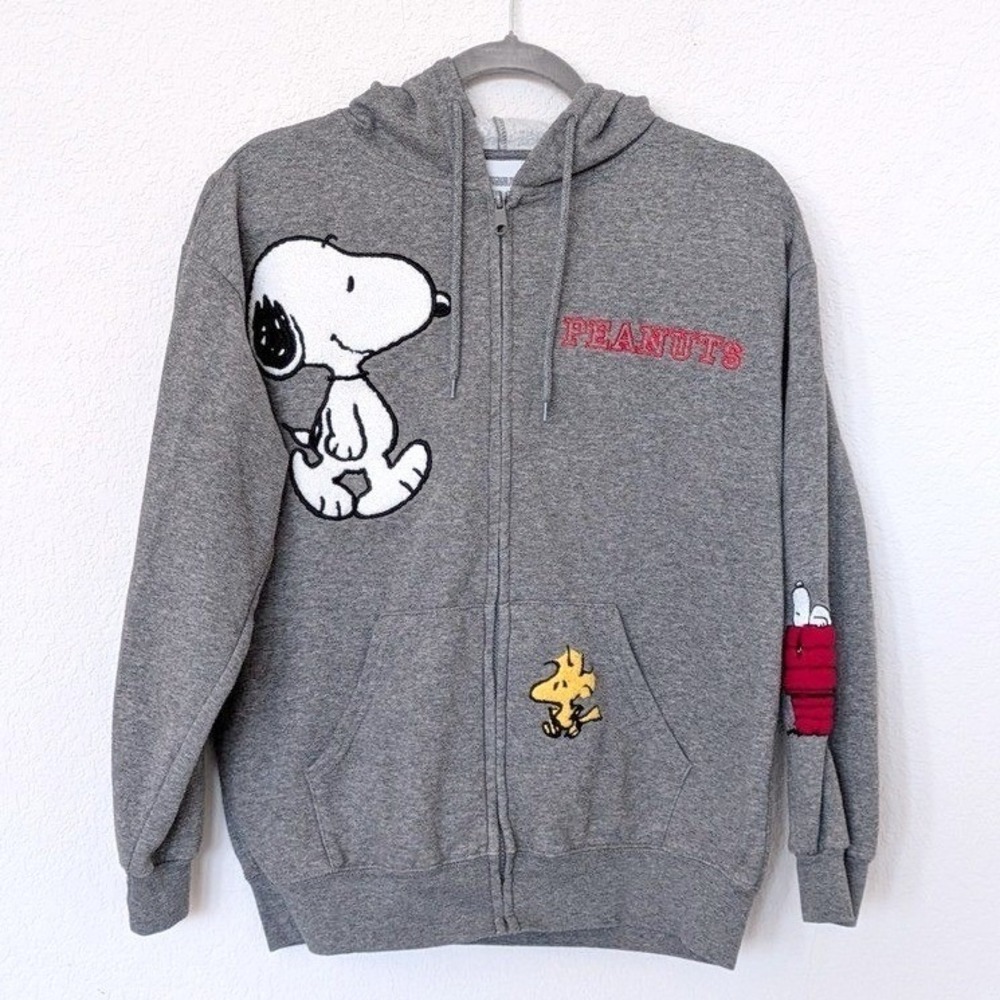 Peanuts Snoopy Woodstock Zip Hoodie Women L Gray Heather Charcoal PNSJF11-4L16